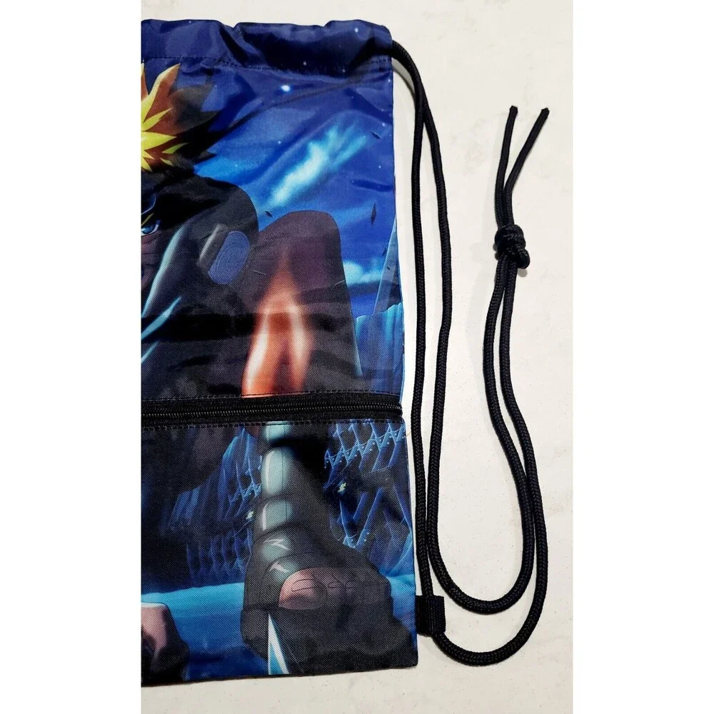 Naruto Drawstring Book Bag Tote With Zipper Pocket Anime Boruto Japan NWOT